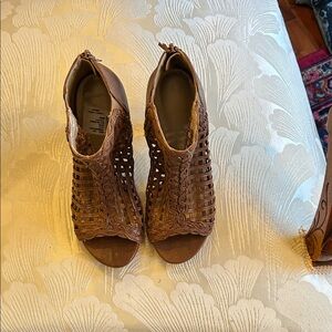Stuart Weitzman Brown Woven Open-Toe Heeled Booties